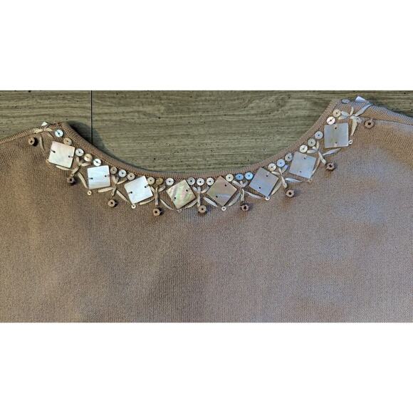 Talbots Sleeveless Bare Silk Ombre Fade Brown Beige Beaded V-Neck top, size S - Picture 7 of 7